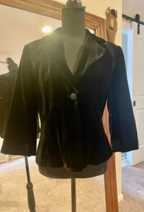 Nicole By Nicole Miller 1 Button Velvet 3/4 sleeves Lined Blazer Size 6 - Picture 1 of 5