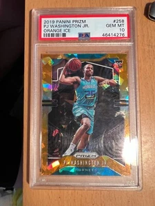 PJ WASHINGTON 2019 PRIZM ORANGE ICE ROOKIE RC HORNETS PSA 10 GEM MT - Picture 1 of 2