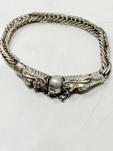 VTG Chinese Sterling Silver Twin Dragons with Ball Bracelet Almost 8” - Picture 1 of 13