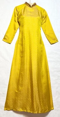 Ao Dai BT-342 Lua To Tam Ha Dong Talla XL Amarillo Lunares Morera Seda Foto 1 de 4