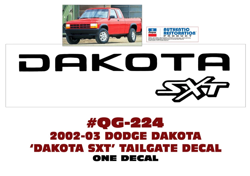 QG-224 2002 2003 DODGE DAKOTA - NOMBRE DEL PORTÓN TRASERO DAKOTA SXT - UNA CALCOMANÍA - CON LICENCIA Foto 1 de 1