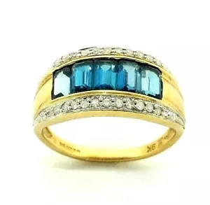 Mujer / 9ct 9carat Anillo Oro Amarillo Set Con Topacio + Diamantes, Talla Ru N - Imagen 1 de 8