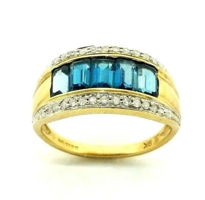 Mujer / 9ct 9carat Anillo Oro Amarillo Set Con Topacio + Diamantes, Talla Ru N - Imagen 1 de 4