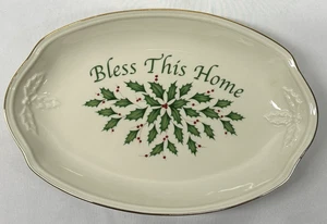 Lenox Holiday Bless This Home Tray Serving Dish-Dimension Collection-Holly Berry - Picture 1 of 6