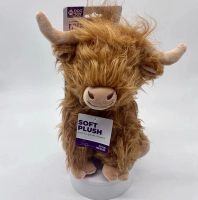 Multipet 9" Highland Cow Dog Toy Squeaker Cuddle Toss Brown  Soft Plush NWT - Image 1 of 4