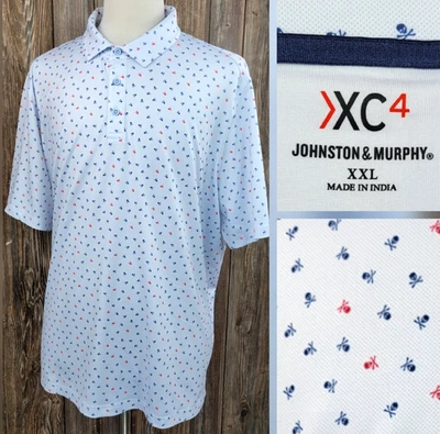 Johnston & Murphy XC4 Performance Golf Polo Skull Crossbones White Mens XXL EUC - Image 1 of 4