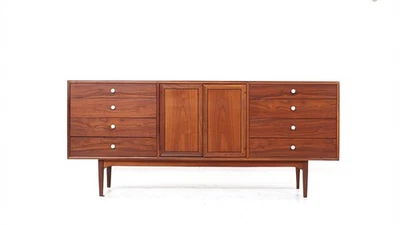 Cómoda Lowboy Kipp Stewart para Drexel Declaración Mid Century 11 cajones Foto 1 de 4