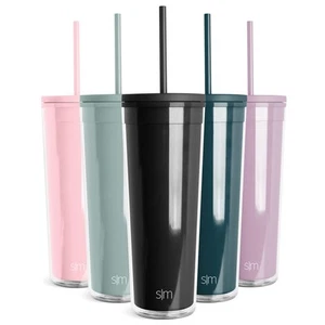 Plastic Tumbler with Lid and Straw | Reusable BPA Free Iced Coffee Cups Doubl... - Picture 1 of 7