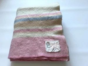 Vintage Sunray Pure Wool Blanket 66x56 Hudson Bay Pastel Stripes - Foto 1 di 22