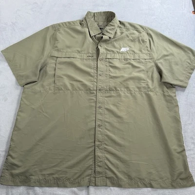 Game Guard Microfiber Shirt Mens 3XL Solid Green Short Sleeve Button Up Fish - Image 1 of 4