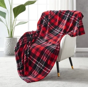 Flannel Fleece Throw Blanket 50 x 60 Inches, All Season Plaid Red/Grey Blanke... - Picture 1 of 4