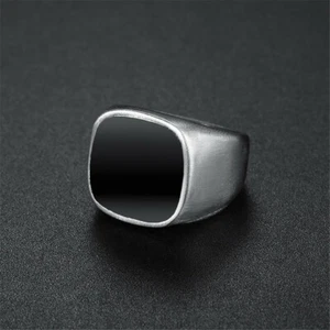 Mens Signet Biker Rings Solid Polished Enamel Stainless Steel Ring Men Size 8-13 - Picture 1 of 6