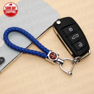 Blue Weave Calf Leather Deadpool Logo Car Home Key Chain Ring Gift Decoration - Picture 1 of 10