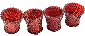 4 CANDELABROS VOTIVOS VINTAGE DE VIDRIO CON PUNTA DE DIAMANTE COLOR ROJO/NARANJA HOMCO? - Imagen 1 de 8
