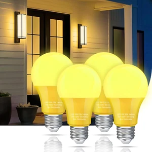 Yellow Bug Light Bulbs Outdoor, A19 LED 9W Amber Yellow, E26 Base, 4 Pack - Picture 1 of 7