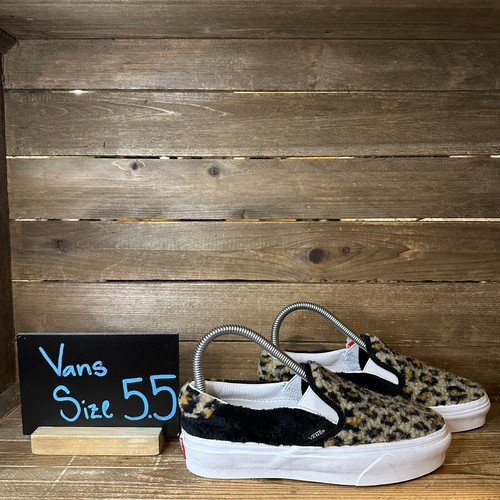 Nuove scarpe sneakers donna Vans classiche slip on stampa leopardata fuzzy taglia 5 5 M