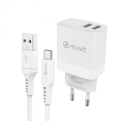 Pack Muvit for change cargador de pared 2 USB 3,4A/18W+Cable Tipo C 3A/60W 1,2m - Imagen 1 de 3