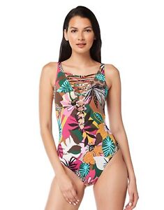 MSRP $129 Bleu Rod Beattie Jungle Criss-Cross One-Piece Swimsuit Size 4 NWOT