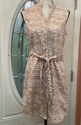 Vestido Liz Claiborne Cinturón Mujer Talla 6 Sin Mangas Botón Delantero Beige Foto 1 de 4