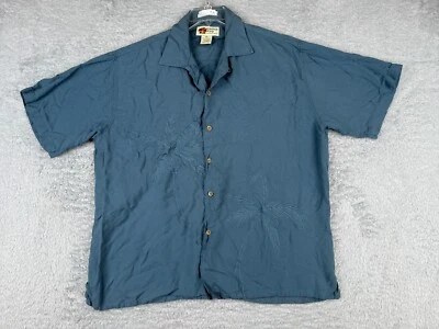 Paradise Key Shirt Mens Large Blue Palm Embroidered Fine Resort Wear Silk READ - Image 1 of 4