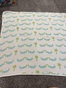 Bambino Land Alligator Crocodile Print Organic Cotton Muslin Blanket - Picture 1 of 6