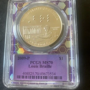 2009-P Louis Braille Commemorative Silver Dollar ($1) - PCGS MS70 Purple Holder - Picture 1 of 5