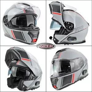 ViPER DUAL VISOR RS-V191 BLINC BLUETOOTH FLIP FRONT MOTORBIKE HELMET METEOR GREY - Picture 1 of 5
