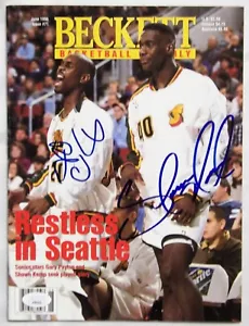 Seattle Supersonics Gary Payton Shawn Kemp Signed Beckett Magazine JSA Authentic - Picture 1 of 2