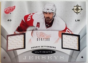 2008-09 Henrik Zetterberg Dual Jersey /100 Card Red Wings Ultimate Jerseys UJ-HZ