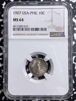 1907 U.S. Philippines 10 Centavos NGC MS64 Lot#G9576 Silver! Choice UNC! - Image 1 of 3