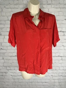 Vintage Saks Fifth Avenue Red 100% Silk Button Up Blouse Top Women’s Size 4 - Picture 1 of 5