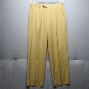 KIETHMOOR SIZE 32X30 MEN'S TAN COLOR PLEATED FRONT 100% WOOL DRESS PANTS - Picture 1 of 13