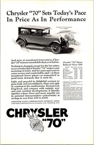 PRINT AD 1926 Chrysler Model 70 Coach Car Roaring Twenties 6.5 x 10 - Picture 1 of 3
