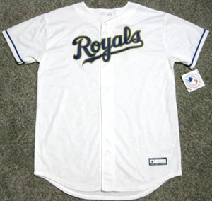 Kansas City Royals YOUTH 2017 White w/Gold Trim Majestic CoolBase Jersey, L & XL - Picture 1 of 4