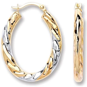 Three Colour Gold Hoop Earrings Oval Twist Hoops Hallmarked - Picture 1 of 4