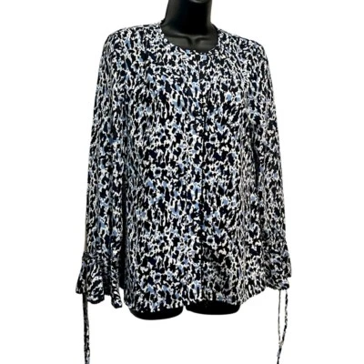 Derek Lam 女式 4 码蓝色黑色豹纹女式纽扣衬衫 — 第 1/4 张图片