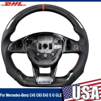 Steering Wheel Carbon Fiber For Mercedes-Benz C43 C63 E43 S G GLE GLC GLS AMG GT - Image 1 of 4