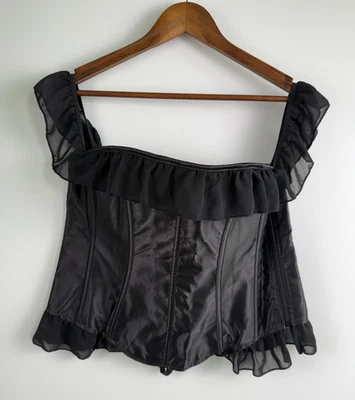 Adore Me Ruffle Boned Corset Bustier Strappy Back Zipped Bra  Black XL NWT - Image 1 of 4