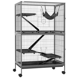 PawHut kleine Tierkäfige für Chinchilla Frettchen auf Rädern mit Hängemattentablett - Bild 1 von 11