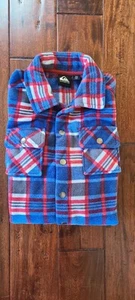 Quicksilver Boy's Youth Fleece Shirt Jacket  Blue Red Plaid Size S 7/8 - Picture 1 of 7