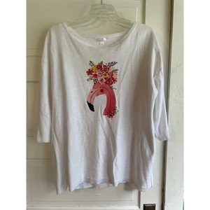 Cabana Bay Gr. XL weiß 100% Baumwolle 1/2 Arm Pullover mit rosa Flamingo Motiv - Bild 1 von 5