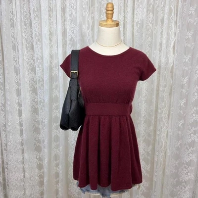 Suéter Top Babydoll Otoño Cachemira Borgoña Para Mujer S 100% Cachemira Foto 1 de 4