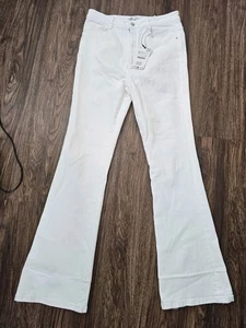 Pantalones de mezclilla ZARA para mujer 12 tiro alto blancos acampanados pierna larga elástica nuevos con etiquetas hippie - Imagen 1 de 13