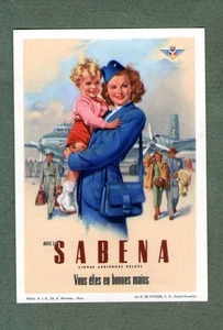 Airline luggage label Sabena lady & baby style 2 variety #627 - Picture 1 of 1