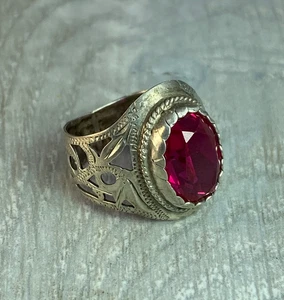 Vintage Sterling Silver 916 Star ring Art Deco Ruby stones Soviet Era 50s - Picture 1 of 17