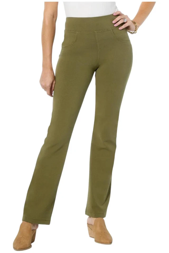 Pantalón vaquero de pierna recta HUE para mujer que cambia el juego oliva Foto 1 de 3