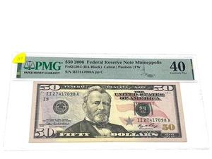 2006 $50 Fifty Dollars, FEDERAL RESERVE NOTE Minneapolis, COLOR, 'PMG 40'(#101) - Picture 1 of 2