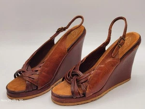 SBICCA 1962 WEDGE SANDAL TRUE HIPPIE VINTAGE Leather Platform Sandals Size 7 - Picture 1 of 10