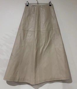 Country Road Ladies Skirt Size 4 Beige A-line Midi Split Lined Faux Leather - Picture 1 of 18