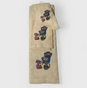 Revere Mills Vintage Elfenbein Teddybär Weihnachten bestickt Handtuch 3-teiliges Set nostalgisch - Bild 1 von 7